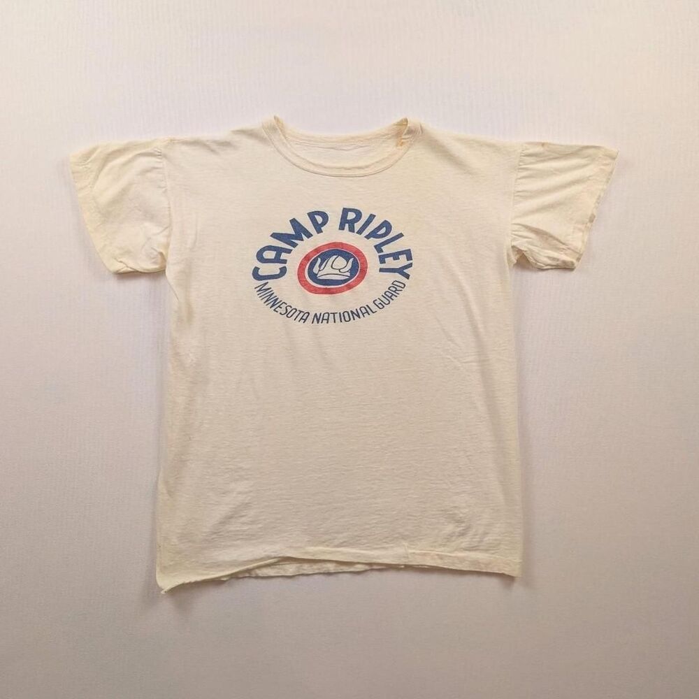 1940s-50s Vintage Military Camp Ripley Minnesota National Gaurd White T-shirt